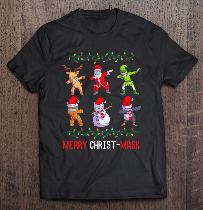 Tadostore Dabbing Santa Mask Quarantine Christmas 2020 Pajama Reindeer Tee Shirt