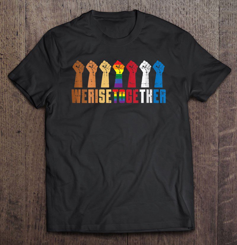 Tadostore Womens We Rise Together Black Rainbow Fist Pride Equality Lgbt Gift V-Neck Tee Shirt