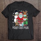 Tadostore Merry Christ-Mask - Santa And The Gang Wearing Mask Tee Shirt