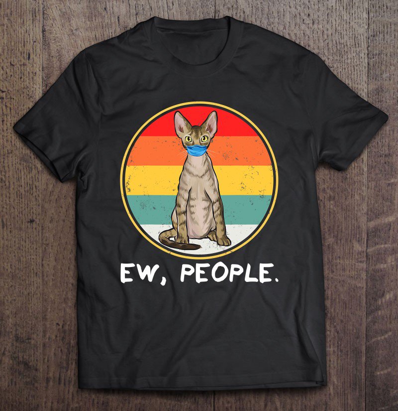 Tadostore Vintage Devon Rex Ew People Cat Wearing Face Mask Tee Shirt