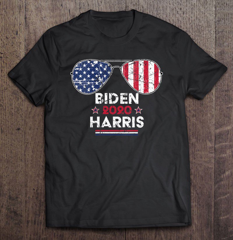 Tadostore Womens Biden Harris 2020 Aviator Sunglasses American Flag Tee Shirt