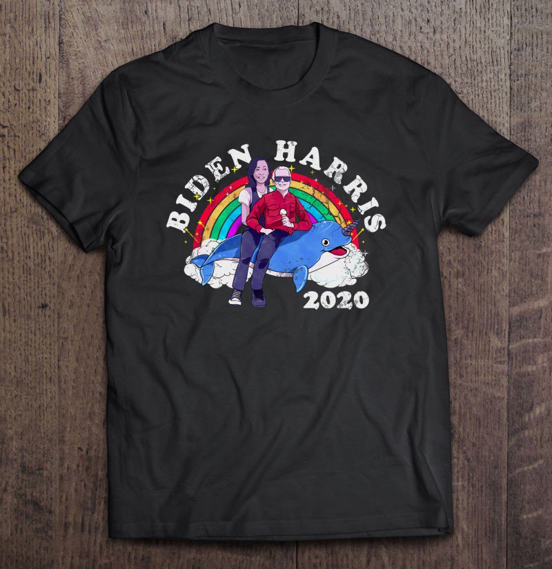 Tadostore Joe Biden Kamala Harris 2020 Riding Narwhal Anti Trump Tee Shirt