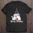 Tadostore Funny Cats Wearing Face Mask Merry Christmas Tree Lights Tee Shirt