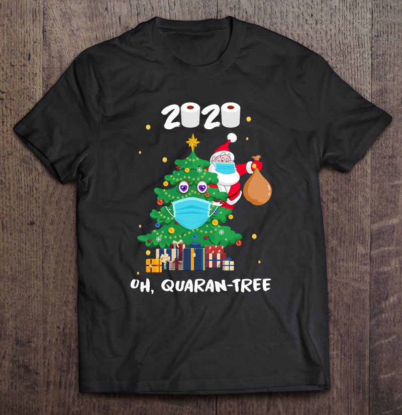 Tadostore Funny Quarantine Christmas Tree Ornament, Santa Face Mask Tee Shirt