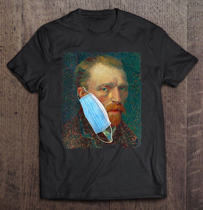 Tadostore Womens Funny Van Gogh Meme Wearing A Face Mask Social Distancing Tee Shirt