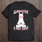 Tadostore Llamastay 6 Feet Away Funny Llama Yoga With Face Mask Pink Tee Shirt