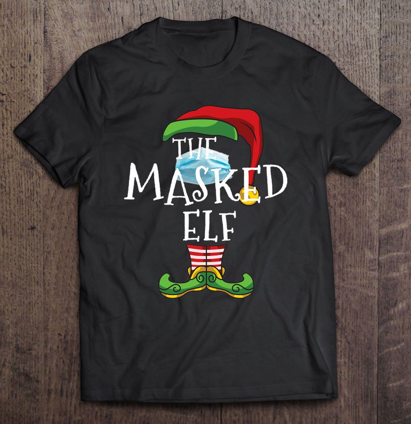 Tadostore Masked Elf Matching Family Christmas Funny Face Mask Couple Tee Shirt