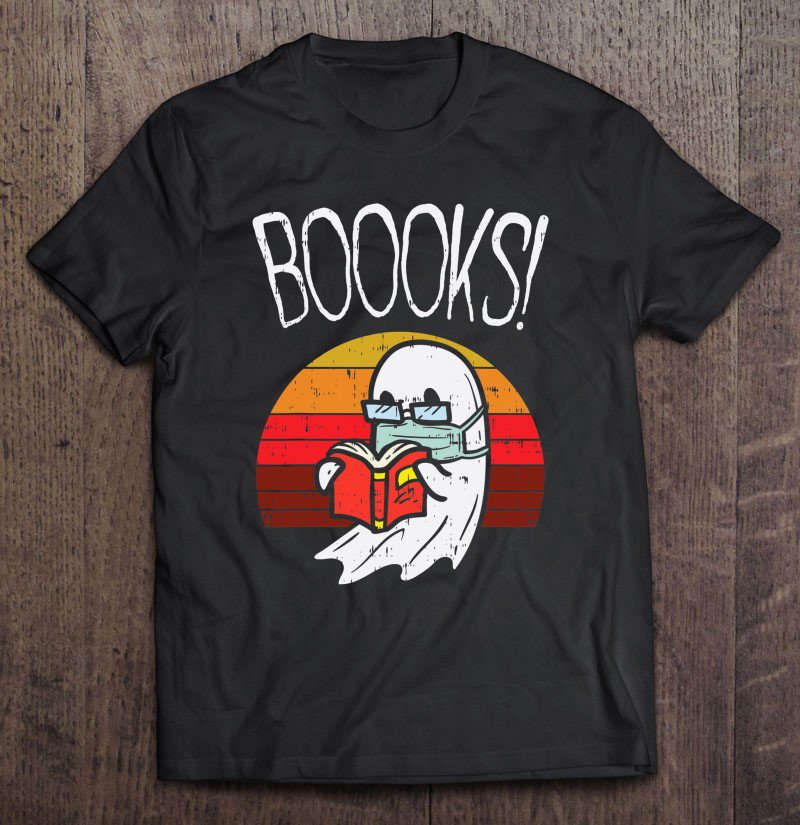 Tadostore Books Ghost Reading Face Mask Halloween Quarantine Librarian Tee Shirt
