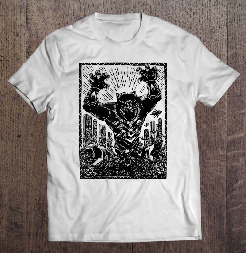 Tadostore Marvel Black Panther Linocut White Tee Shirt
