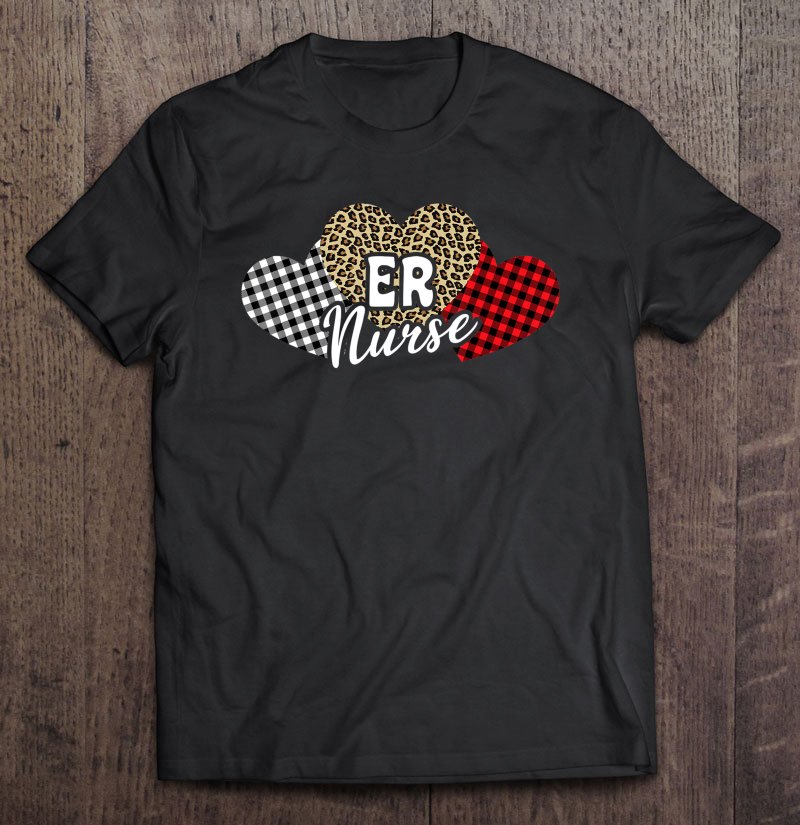 Tadostore Three Hearts Leopard Buffalo Plaid Er Nurse Valentine's Day Tee Shirt