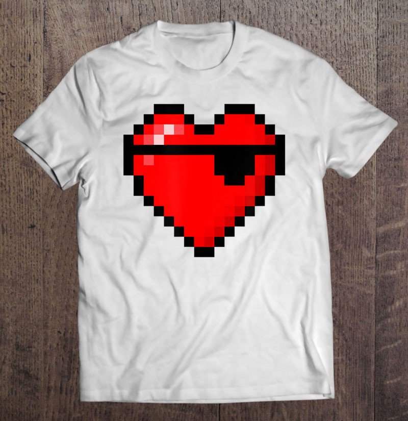 Tadostore Valentines Day Gift Idea Pirate Eye-Patch 8-Bit Heart Gamer Tee Shirt