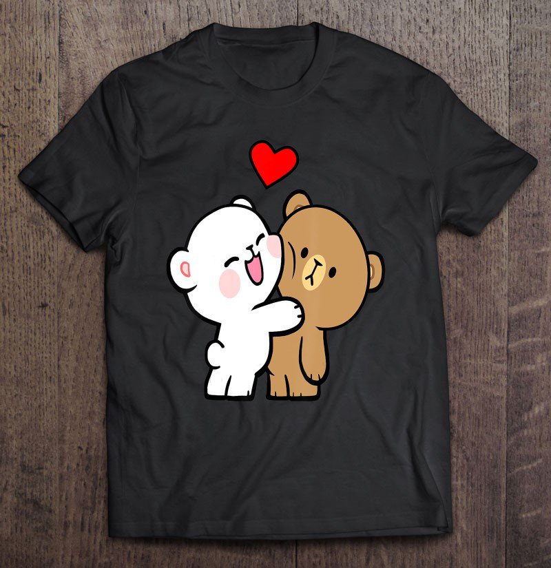 Tadostore Cute Teddy Bear Lover Hug Kiss Love Milk Mocha Valentines Tee Shirt