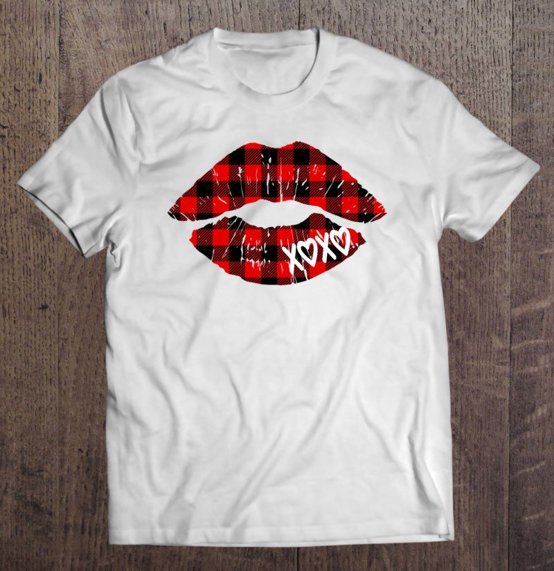 Tadostore Red Buffalo Plaid Lips Valentine Day Xoxo Women Girl Tee Shirt