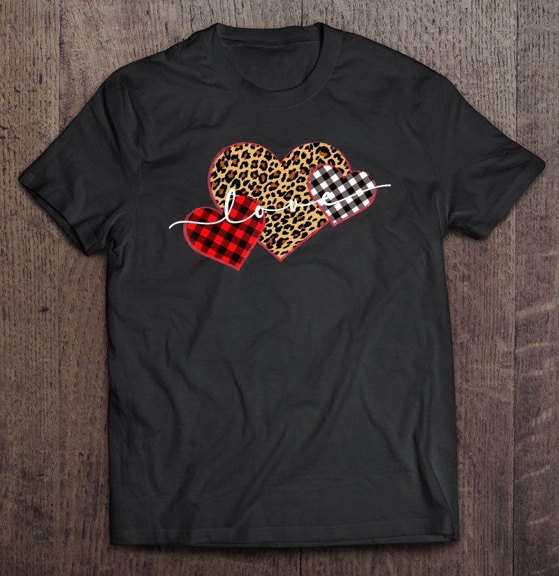 Tadostore Leopard Print Buffalo Plaid Love Valentines Day Hearts Tee Shirt