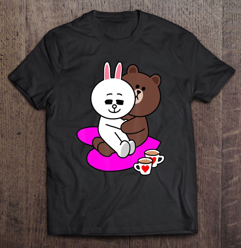 Tadostore Brown Bear Cony Bunny Rabbit Valentines Two Hearts As One Tee Shirt