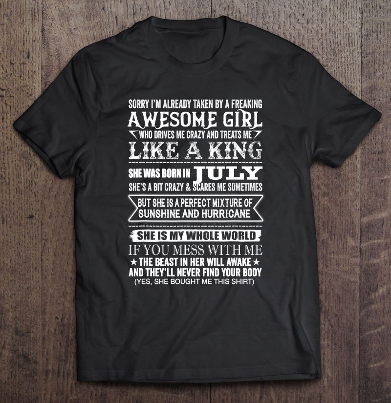Tadostore Mens Sorry I'm Already Taken By A Freaking Awesome Girl July Tee Shirt