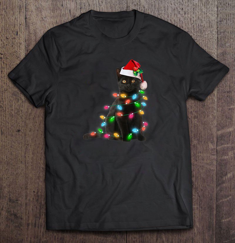 Black Cat Christmas Light Funny Cat Lover Christm Unisex T Shirt