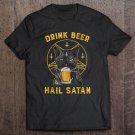 Black Cat Drink Beer Hail Satan Spooky Vintage Unisex T Shirt