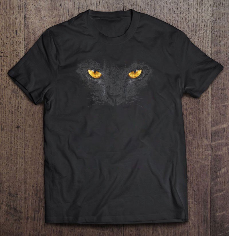 Black Cat Face Yellow Eyes Funny Cat Halloween Costume Gif Unisex T Shirt
