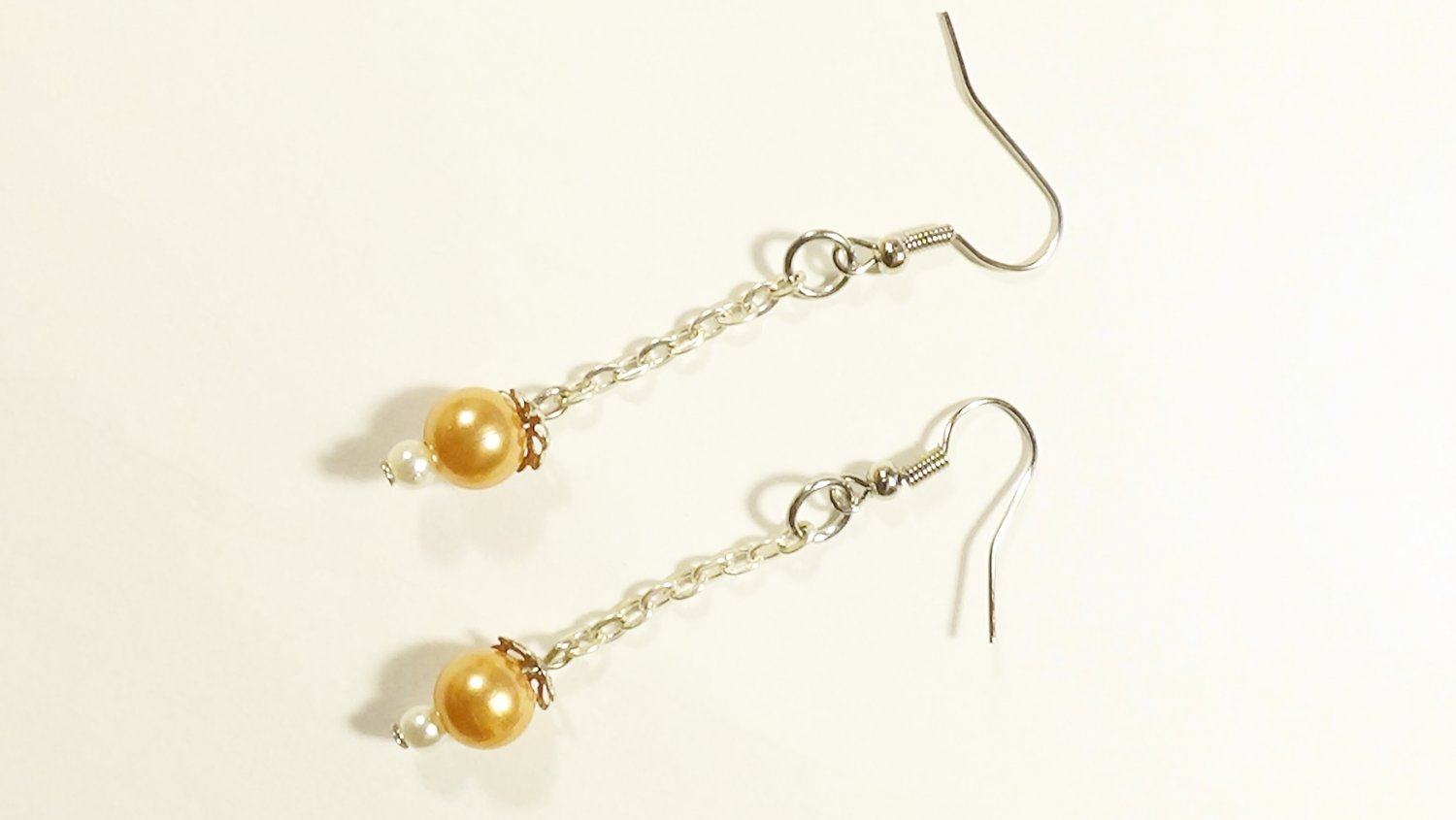 Long Silver Earrings with Brown Pearls