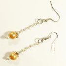 Long Silver Earrings with Brown Pearls