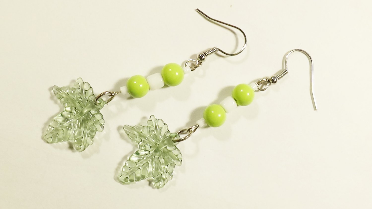 Dangle Earrings with Green Leaves