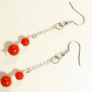 Red and White Dangle Earrings, Silver