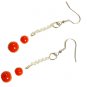 Red and White Dangle Earrings, Silver