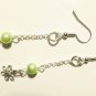 Dangle Earrings with Green Pearls and Flower Charm, Silver