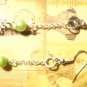 Dangle Earrings with Green Pearls and Flower Charm, Silver