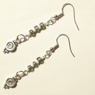 Gray and White Boho Dangle Earrings, Silver