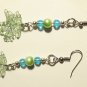 Green Pearls and Leaves Dangle Earrings, Silver