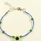 Blue and Green Evil Eye Bohemian Glass Bracelet, Silver
