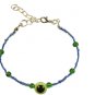 Blue and Green Evil Eye Bohemian Glass Bracelet, Silver