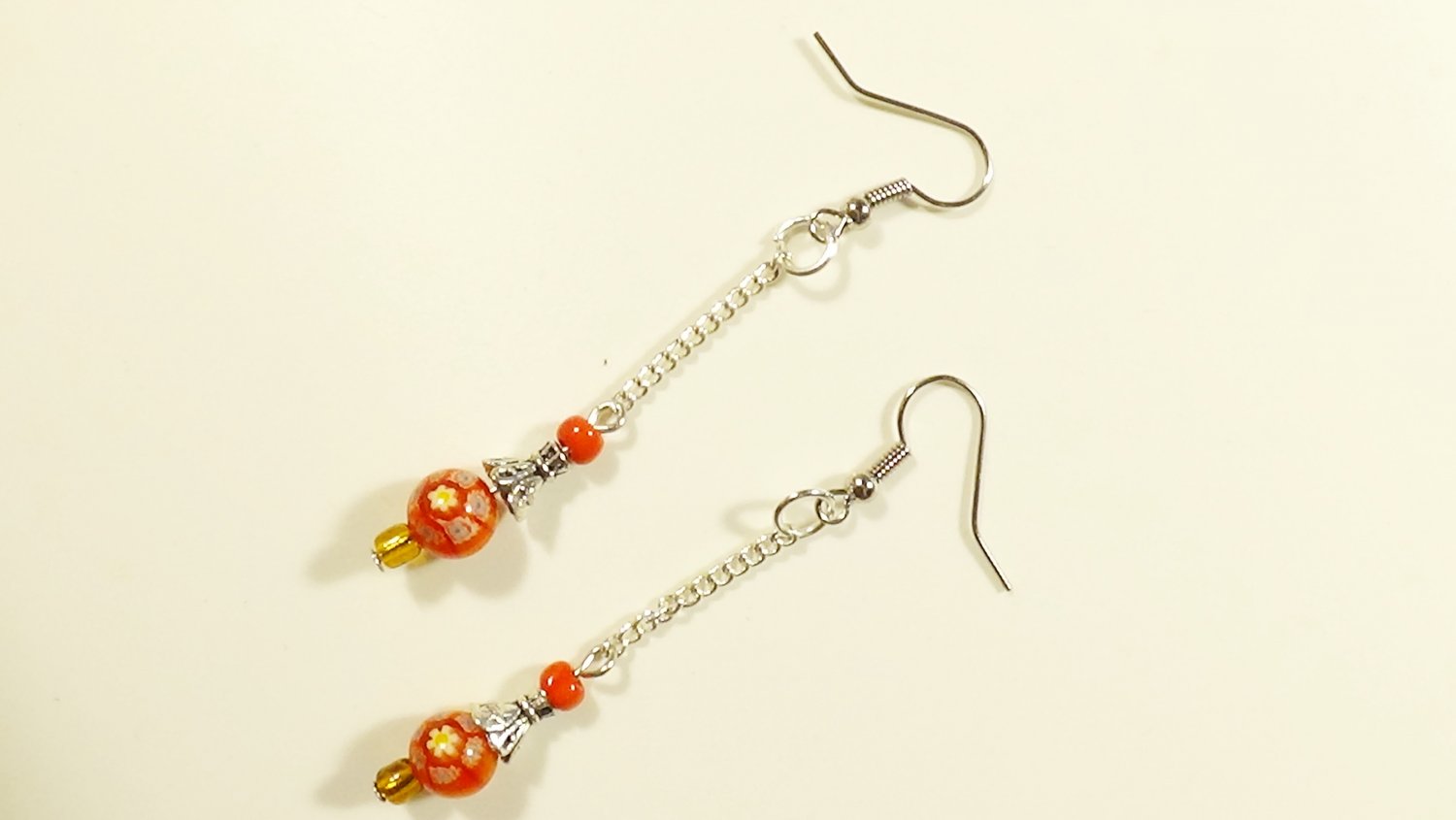 Red Dangle Millefiori Murano Venetian Glass Earrings
