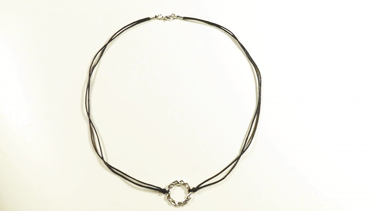 Circle Pendant Necklace for Men, Black Cord, Silver