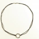 Circle Pendant Necklace for Men, Black Cord, Silver