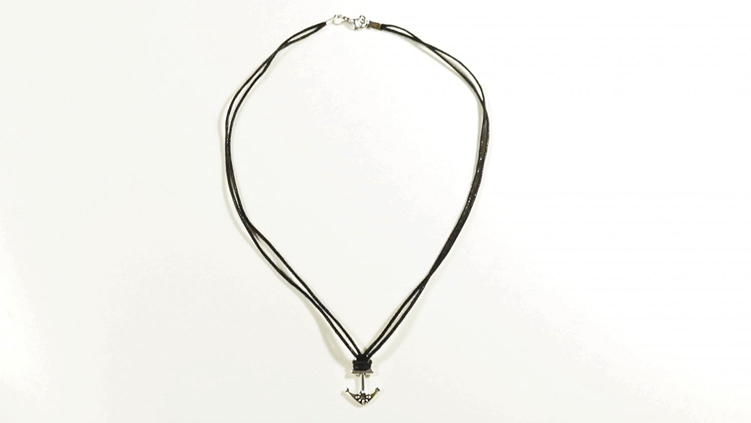 Nautical Anchor Pendant Necklace for Men, Black Cord, Silver