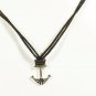 Nautical Anchor Pendant Necklace for Men, Black Cord, Silver