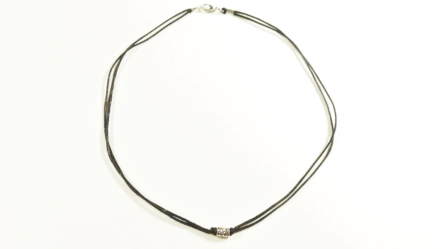 Metal Bead Pendant Necklace for Men, Black Cord, Silver