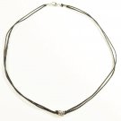 Metal Bead Pendant Necklace for Men, Black Cord, Silver