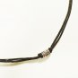 Metal Bead Pendant Necklace for Men, Black Cord, Silver