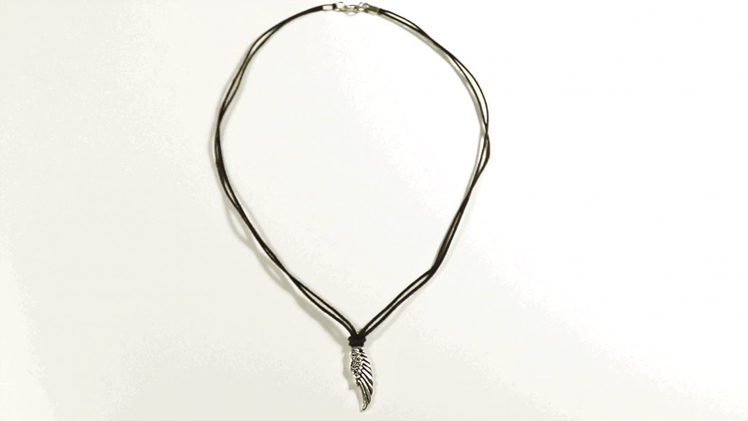 Metal Wing Pendant Necklace for Men, Black Cord, Silver