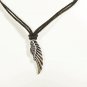 Metal Wing Pendant Necklace for Men, Black Cord, Silver