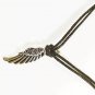 Metal Wing Pendant Necklace for Men, Black Cord, Silver