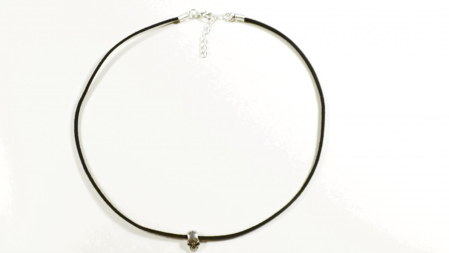 Metal Skull Pendant Necklace for Men, Black Suede, Silver