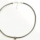 Metal Skull Pendant Necklace for Men, Black Suede, Silver