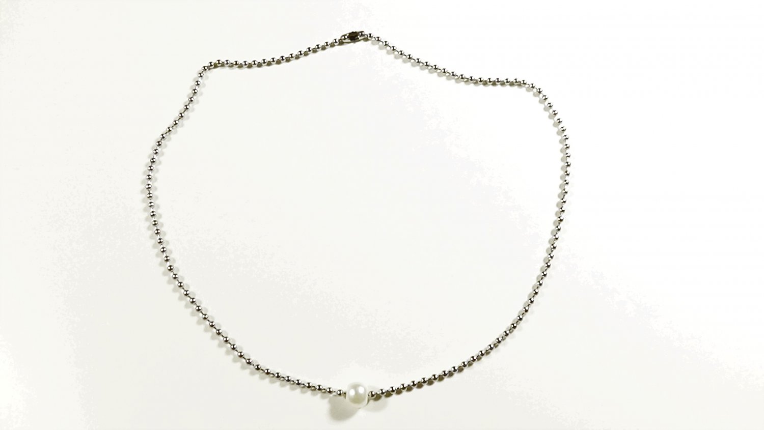 White Pearl Surgical Stainless Steel Ball Chain Necklace for Men, Silver