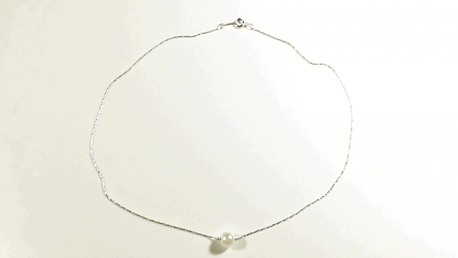 White Pearl Chain Necklace, Silver