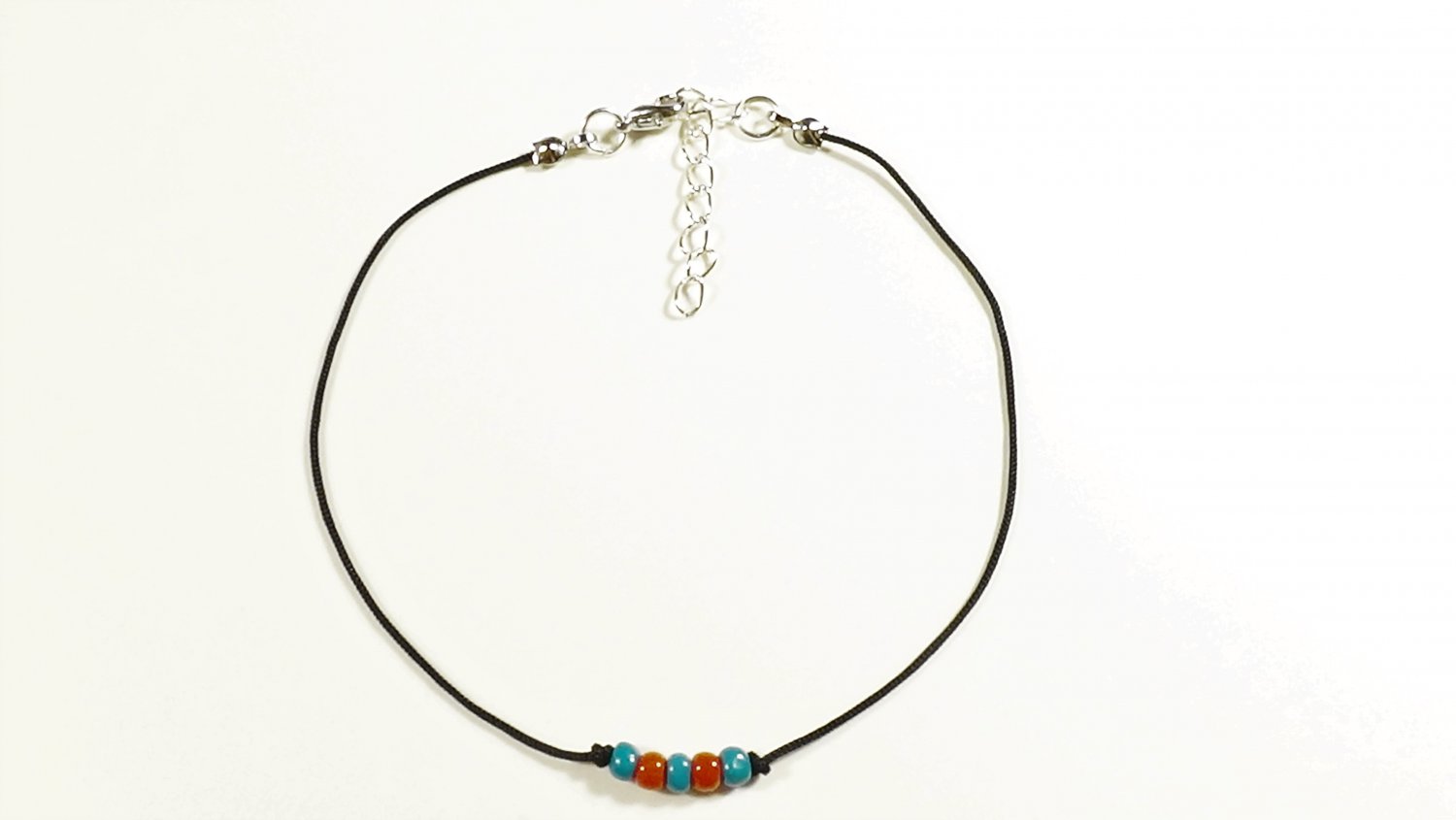 Cord Anklet for Men with Turquoise and Coral Red Beads